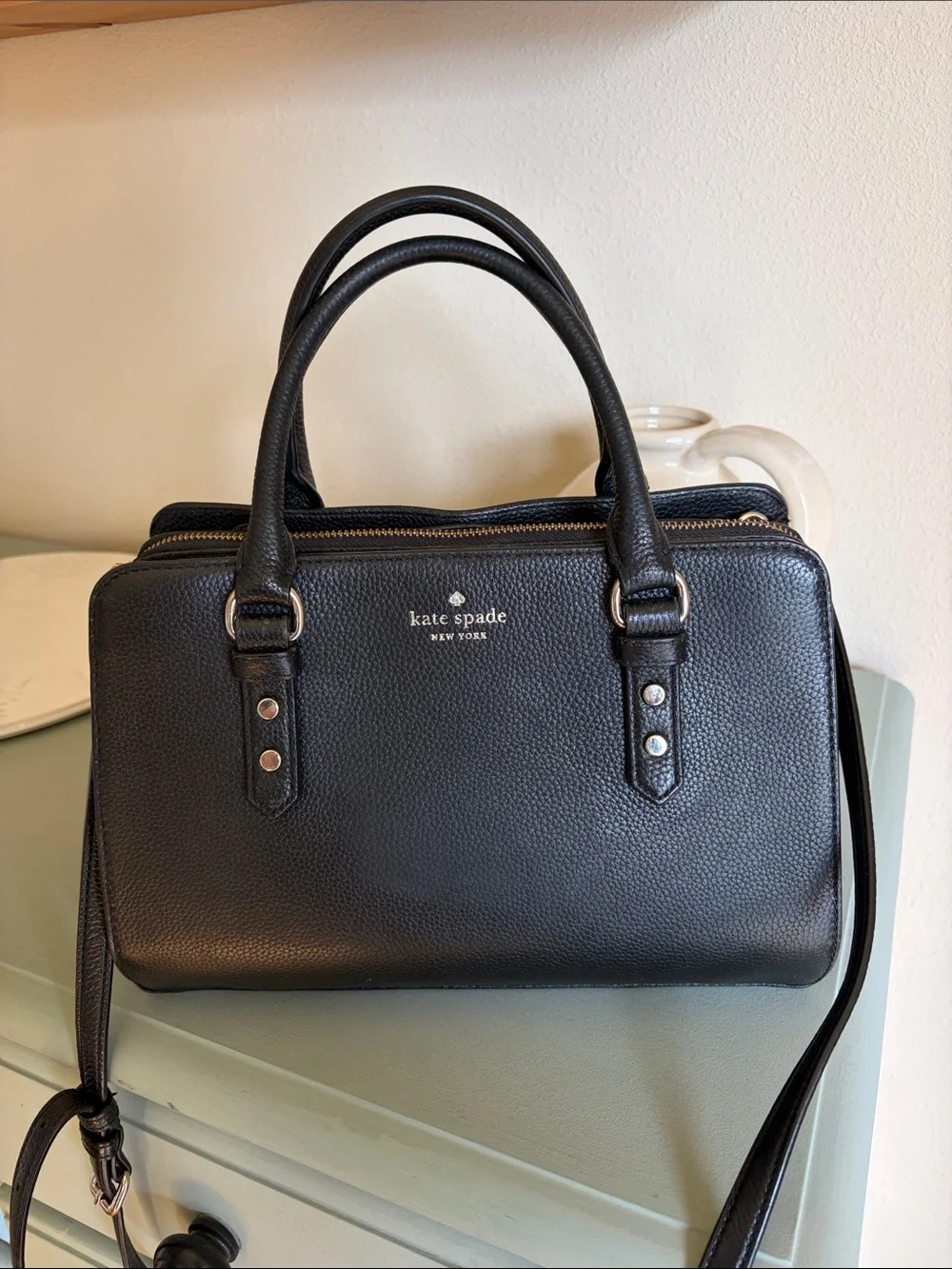 kate spade Black Pebbled Leather Satchel with Top Handles